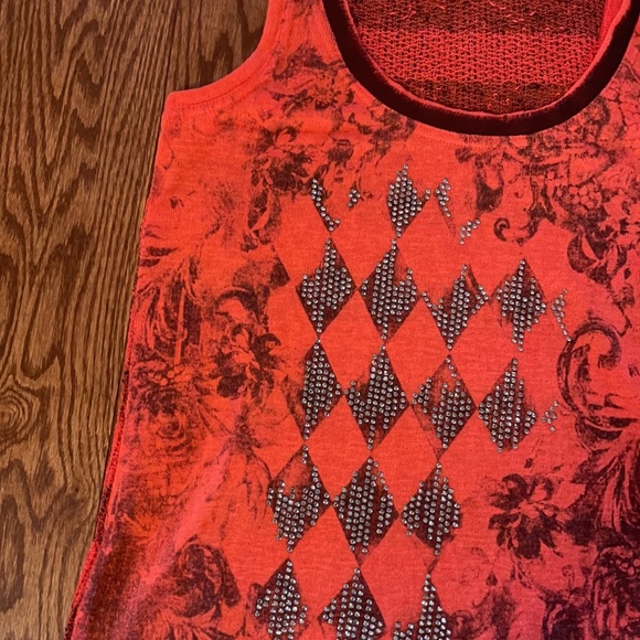 MISS ME VINTAGE EMBELLISHED TANK. Distressed, sparkle, mesh net back size Large - Picture 14 of 15